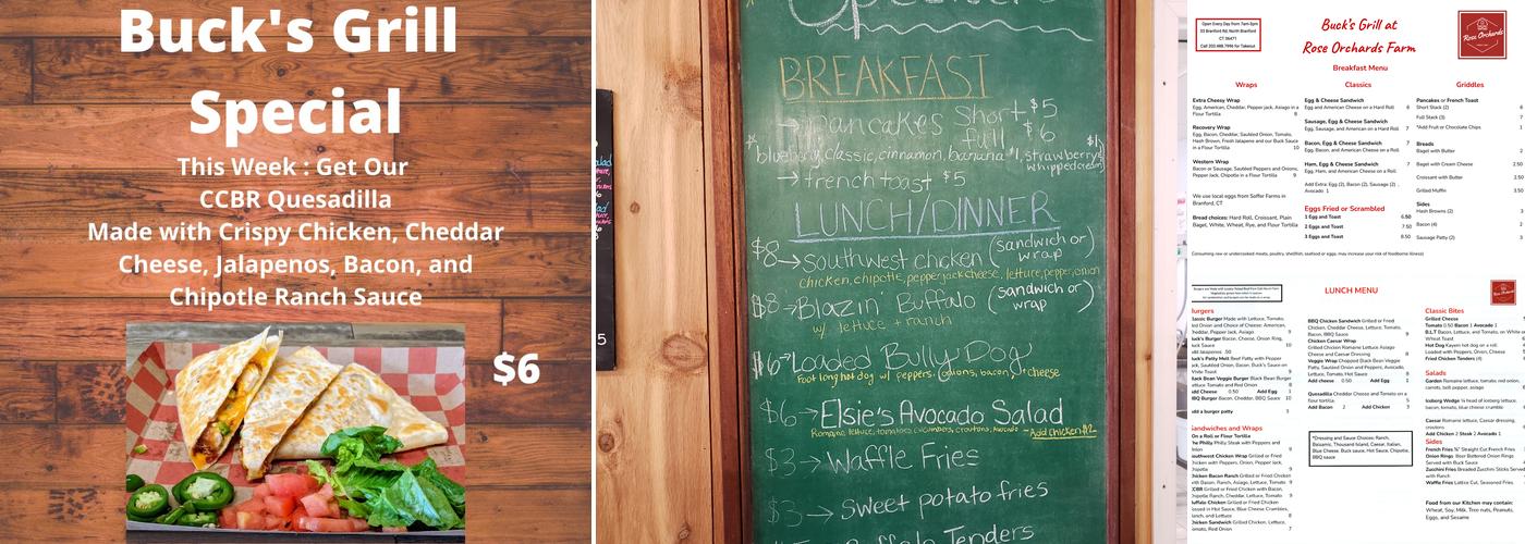 Bucks Grill @ Rose Orchards Menu