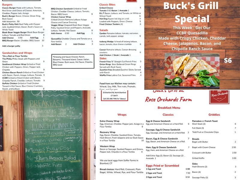 Bucks Grill @ Rose Orchards Menu