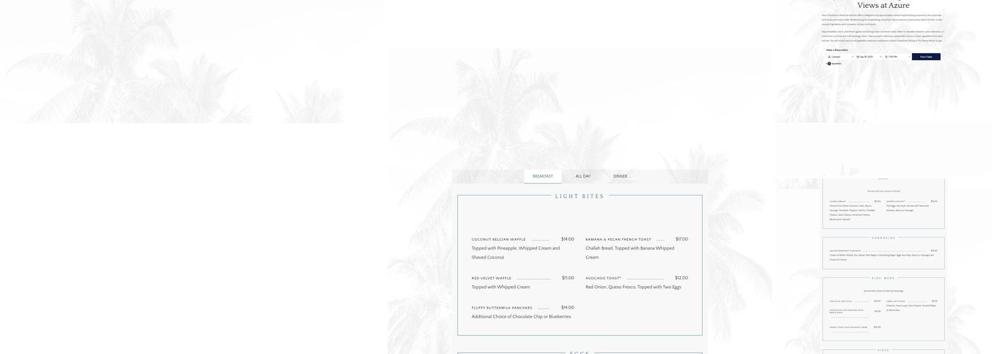 Azure Oceanfront American Kitchen Menu