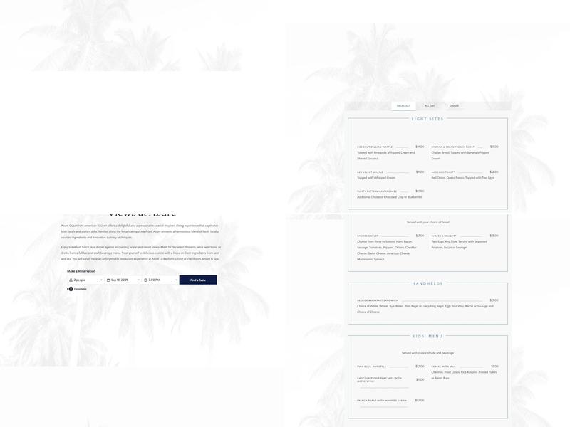 Azure Oceanfront American Kitchen Menu