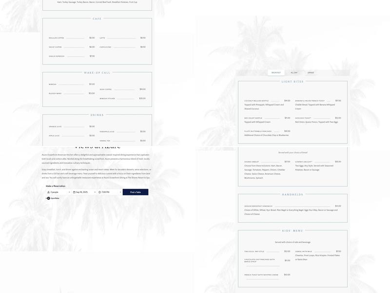 Azure Oceanfront American Kitchen Menu