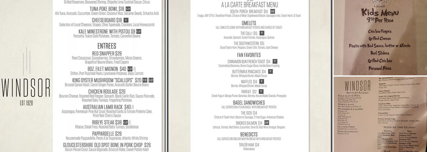 Windsor Dining Room Menu