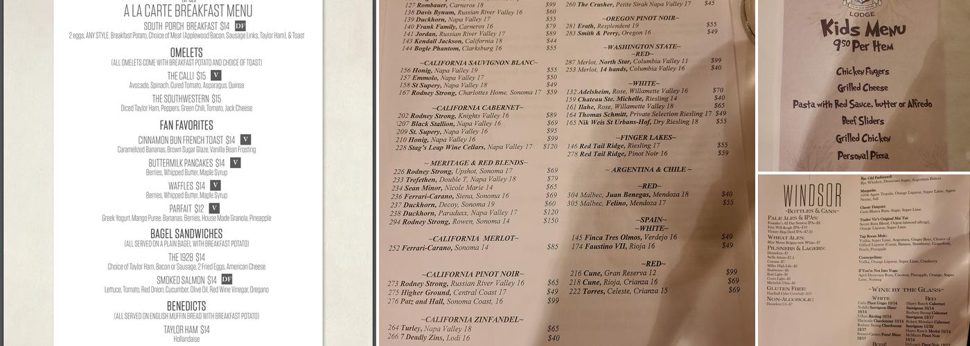 Windsor Dining Room Menu