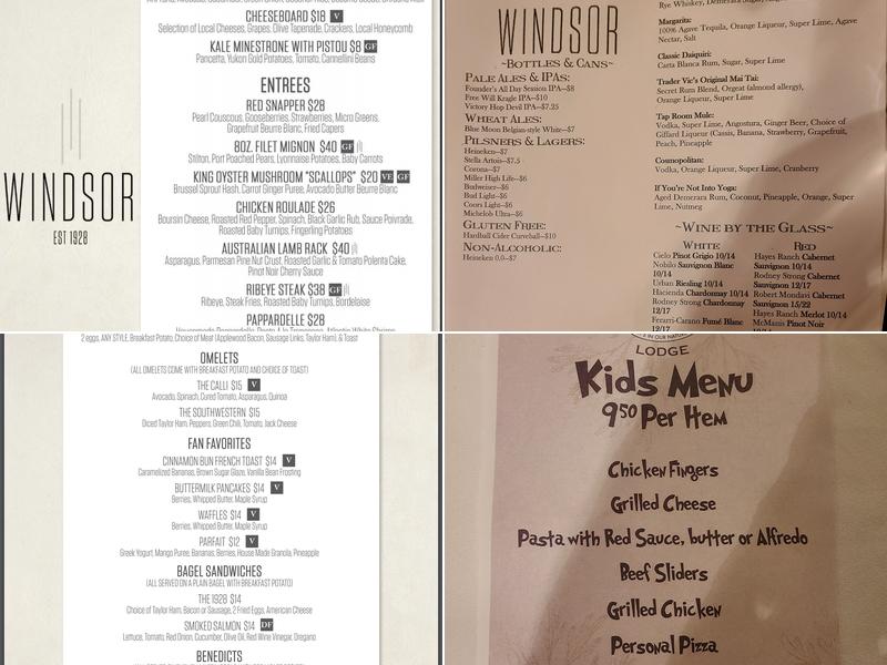 Windsor Dining Room Menu