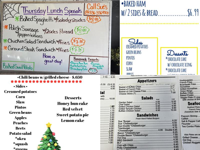 Sue's Restaurant Menu