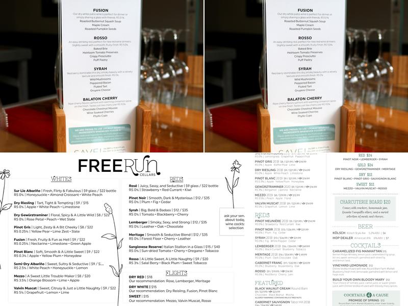 Free Run Cellars Menu