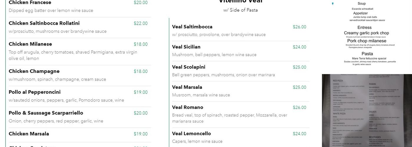 O Sole Mio Restaurant Menu