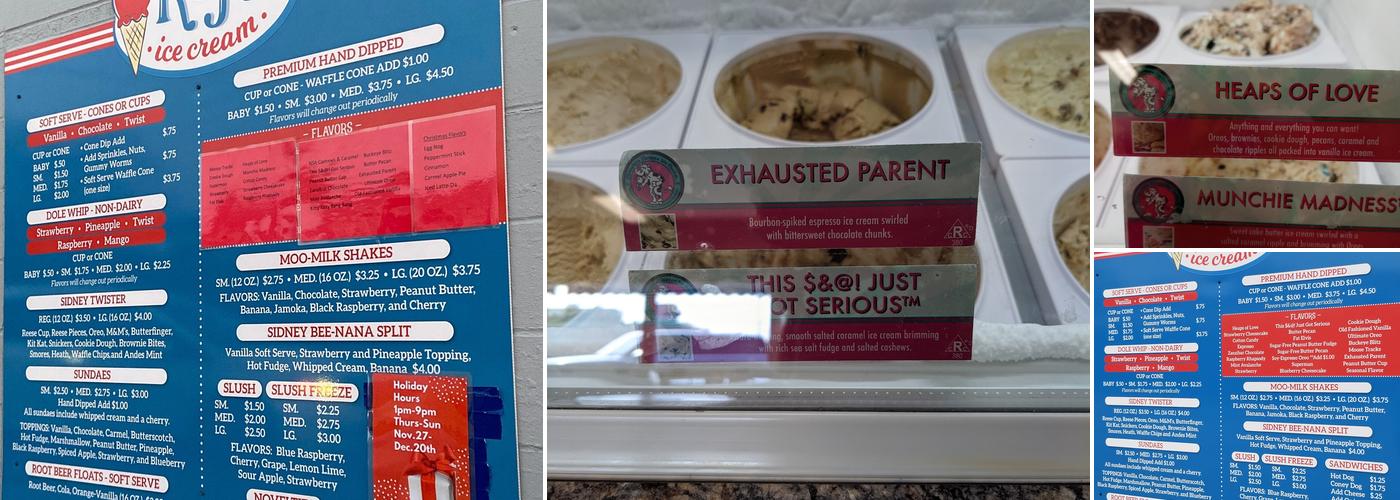 K&J's Ice Cream Menu