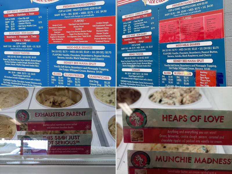 K&J's Ice Cream Menu