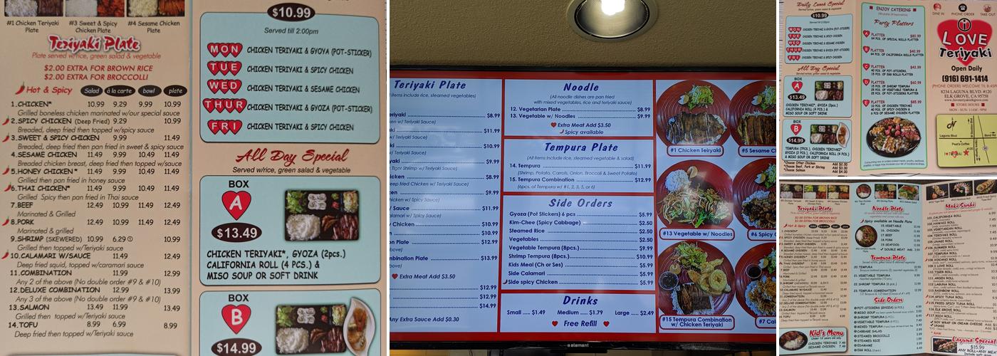 I Love Teriyaki Menu