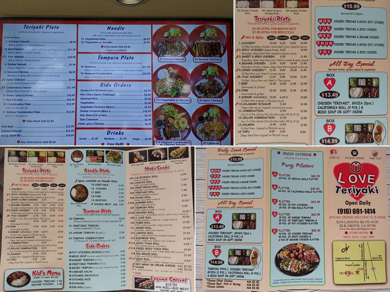 I Love Teriyaki Menu