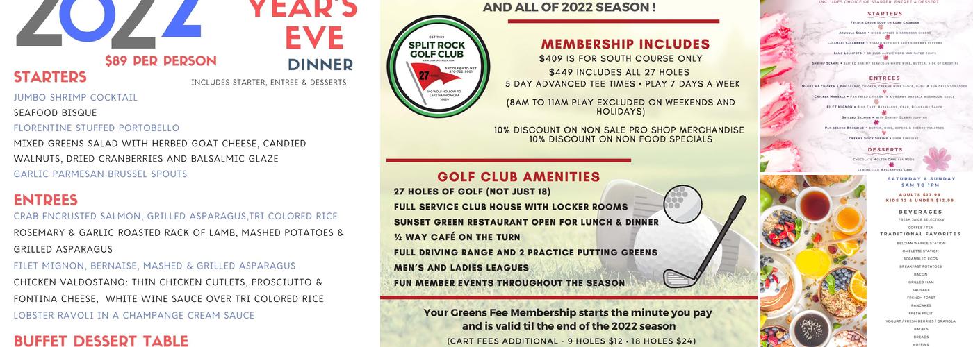 Split Rock Golf Course & Sunset Green Restaurant & Bar Menu