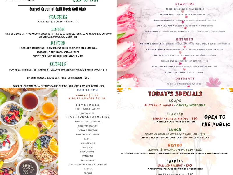 Split Rock Golf Course & Sunset Green Restaurant & Bar Menu