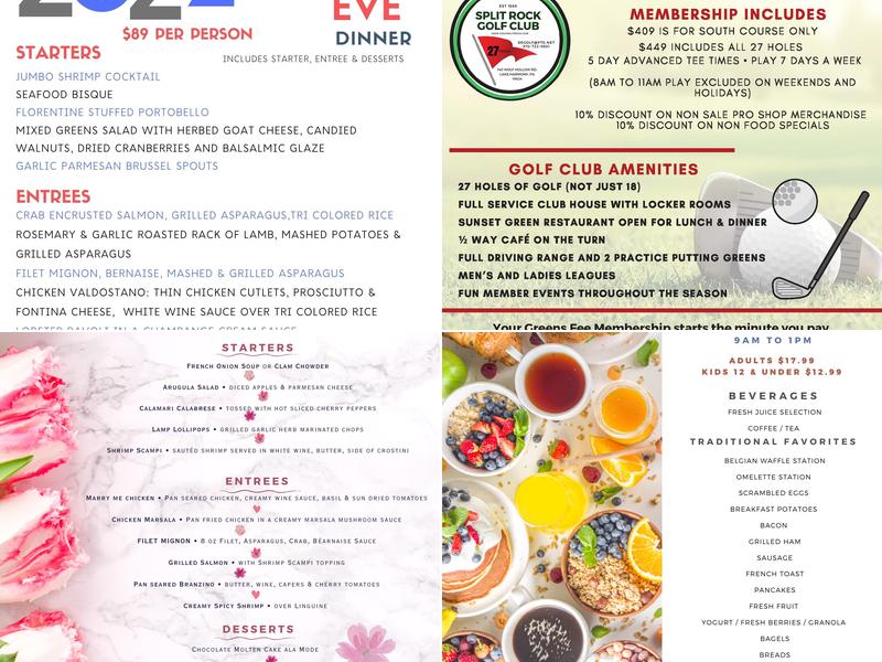 Split Rock Golf Course & Sunset Green Restaurant & Bar Menu