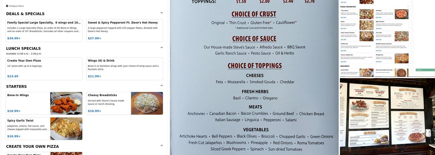 Steve's Pizza Menu