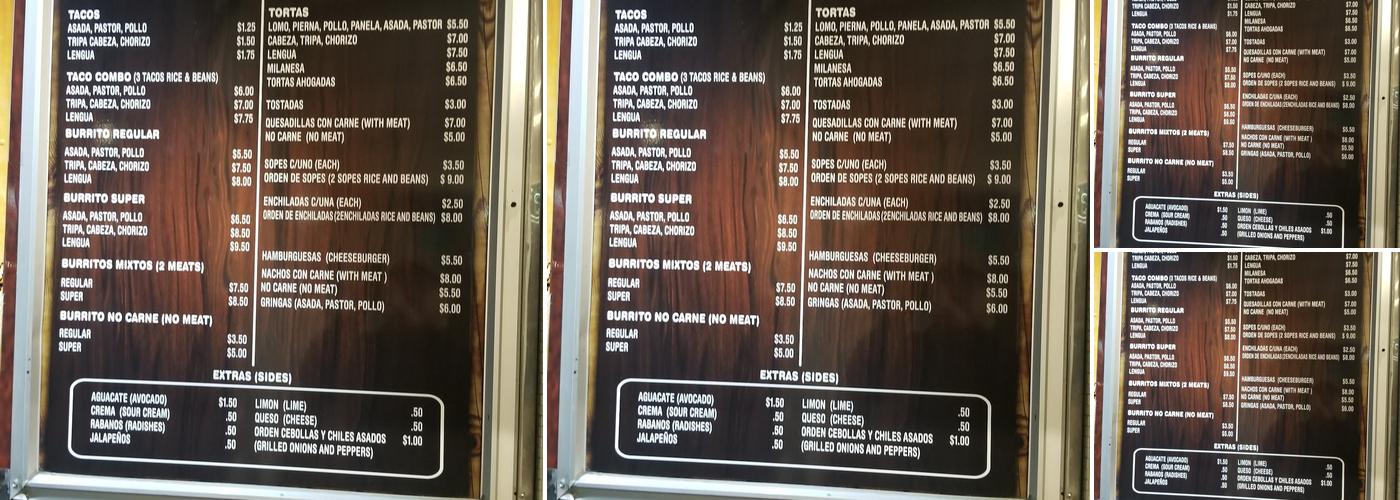 Valle de Ameca Menu