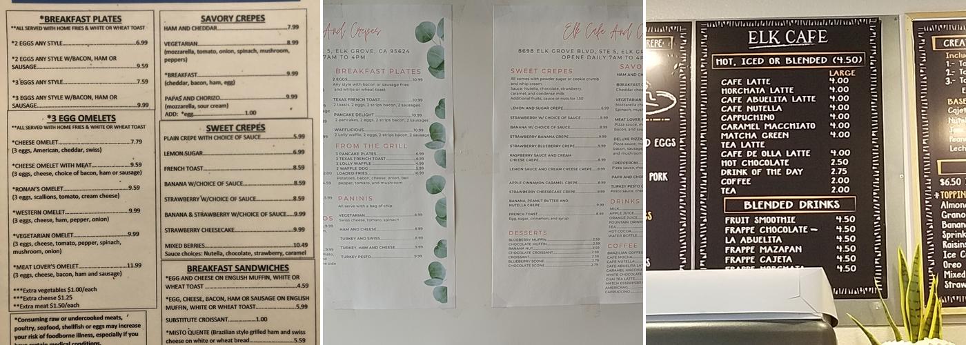 Elk Cafe & Crepes Menu