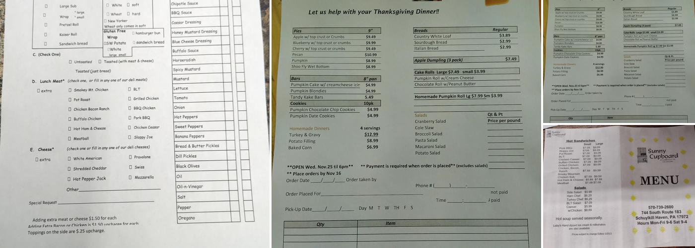 Sunny Cupboard Menu