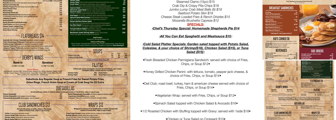 Derby's Bar & Restaurant Menu