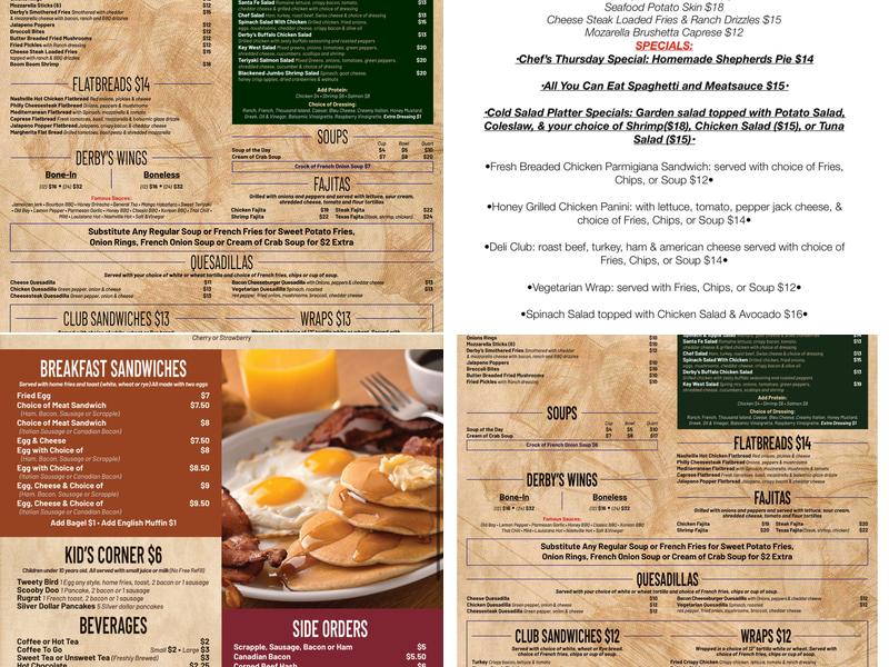 Derby's Bar & Restaurant Menu