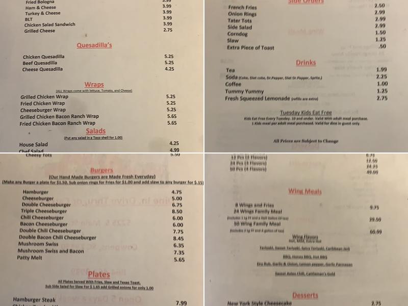 Crawford's Barnyard Menu