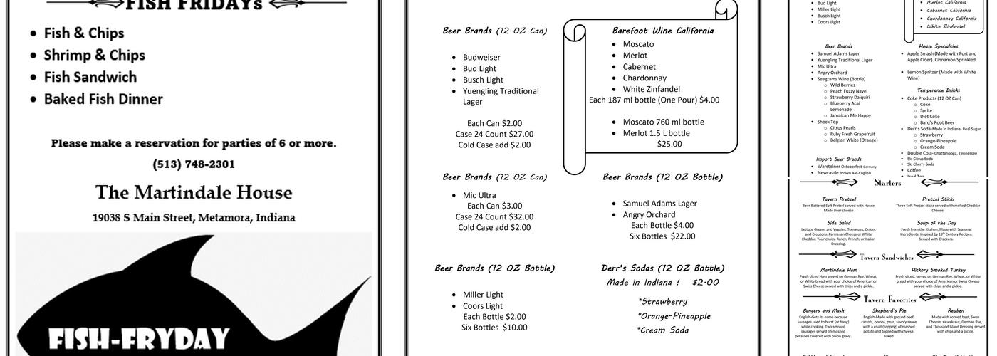 The Martindale House Menu
