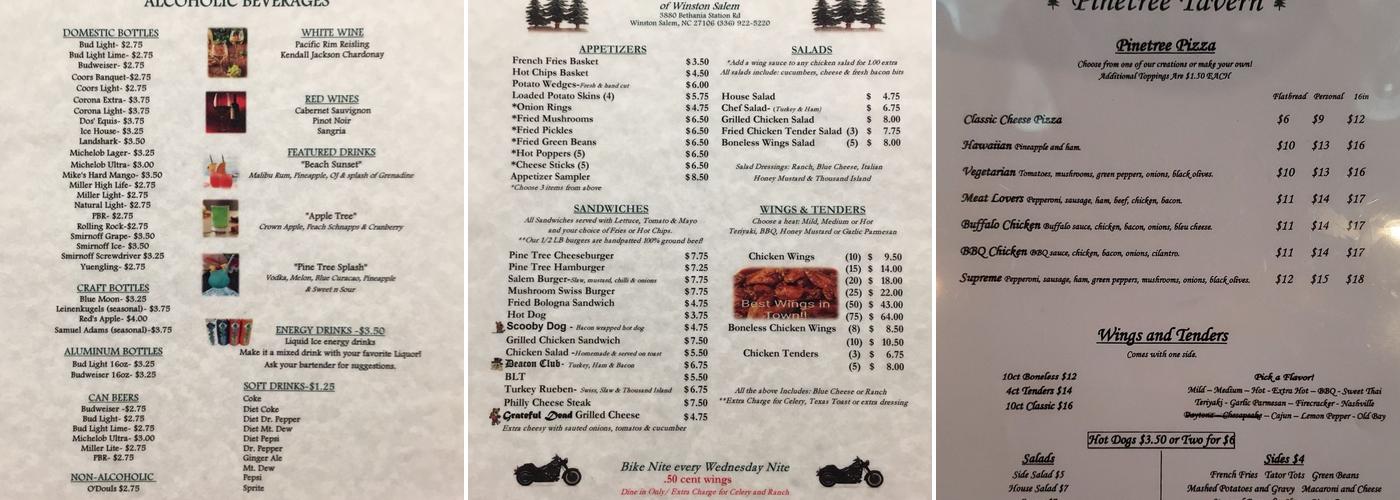 Pine Tree Tavern Menu