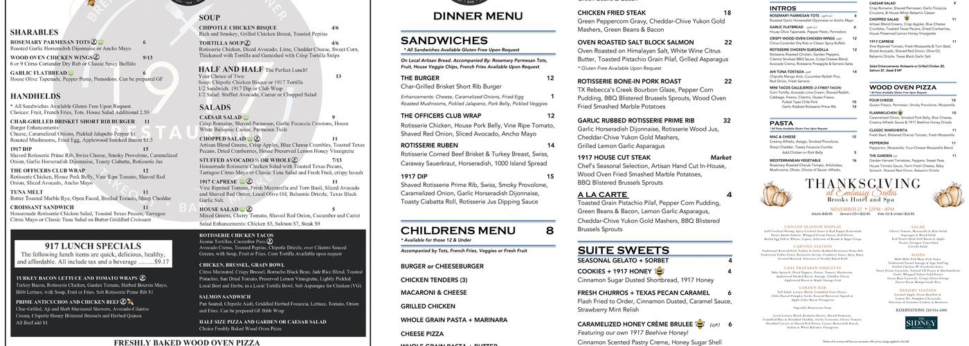 1917 Restaurant Menu