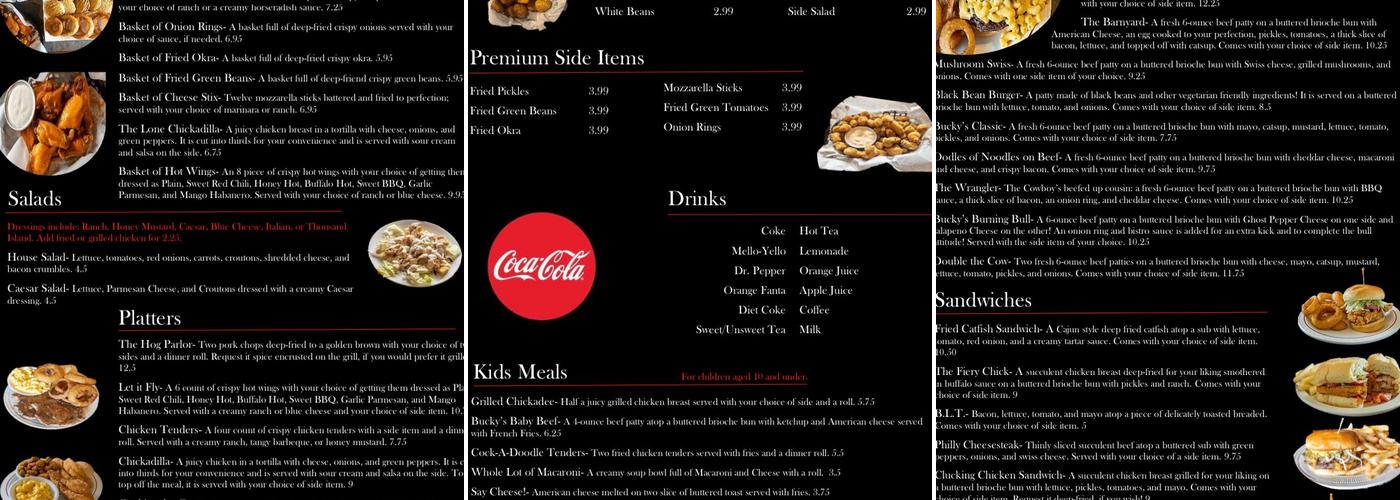 Bucky's Bistro Catering and Concessions Menu