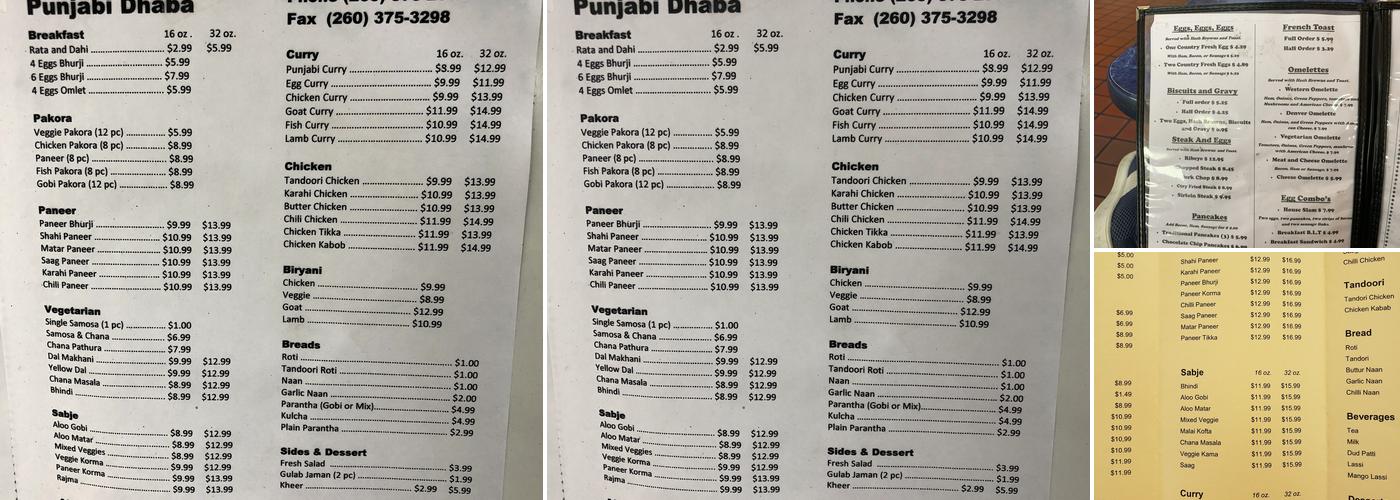 Warren American, Mexican, and Indian Restaurant Menu