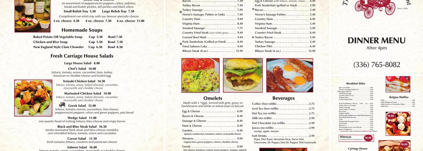 The Carriage House Restaurant Menu