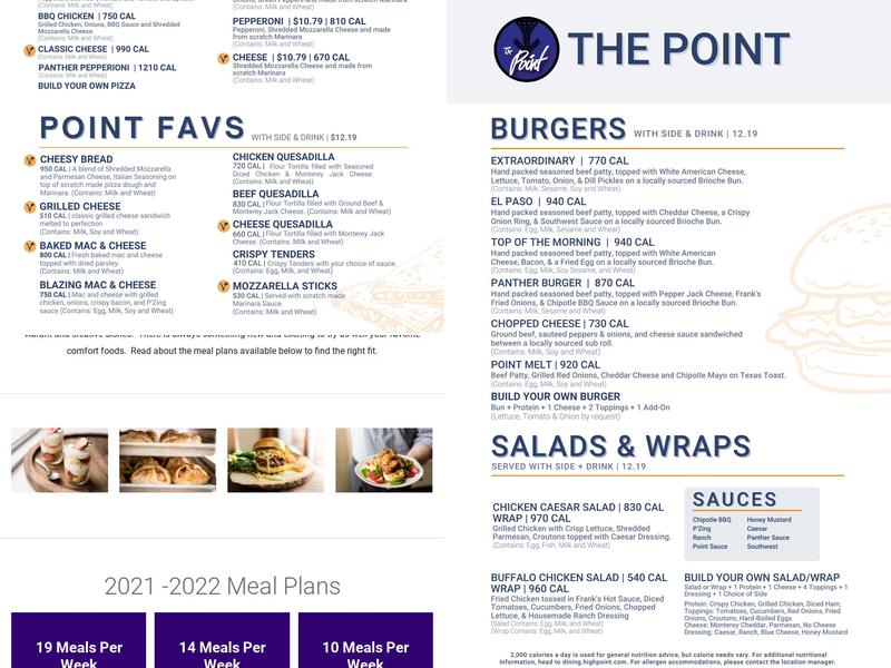 The Point Sports Grill Menu