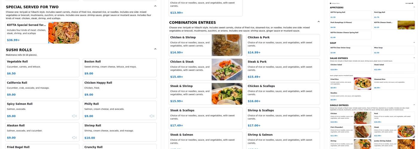 Kotta Japanese Grill Menu