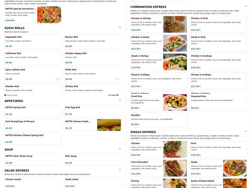 Kotta Japanese Grill Menu