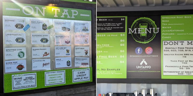 Franksville Craft Beer Garden Menu