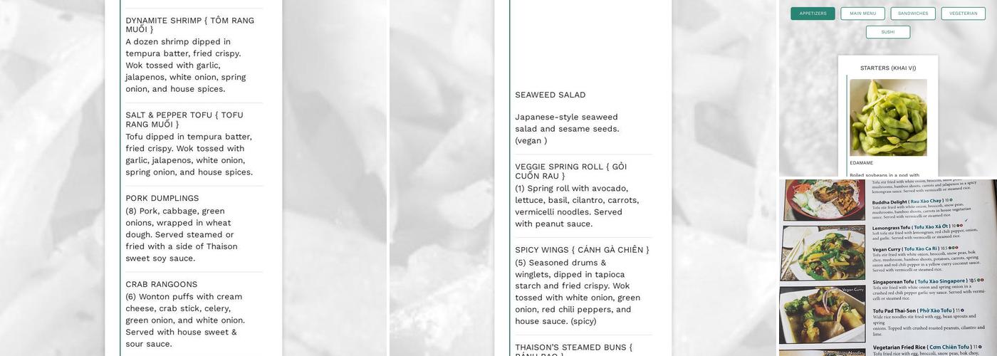 Pho Thaison Menu