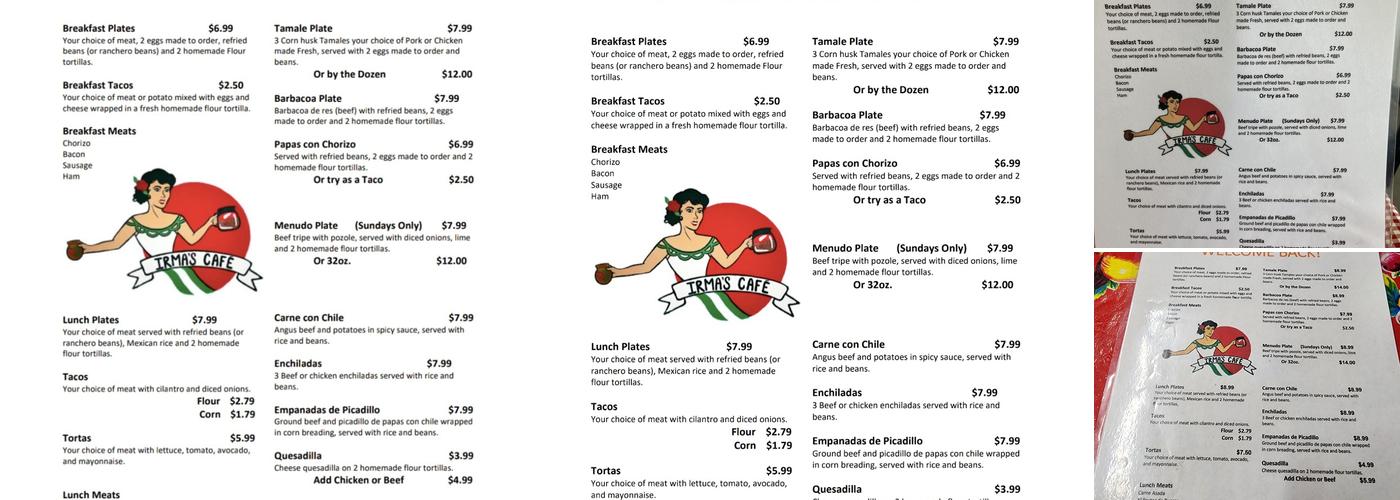 Irma's Café Menu