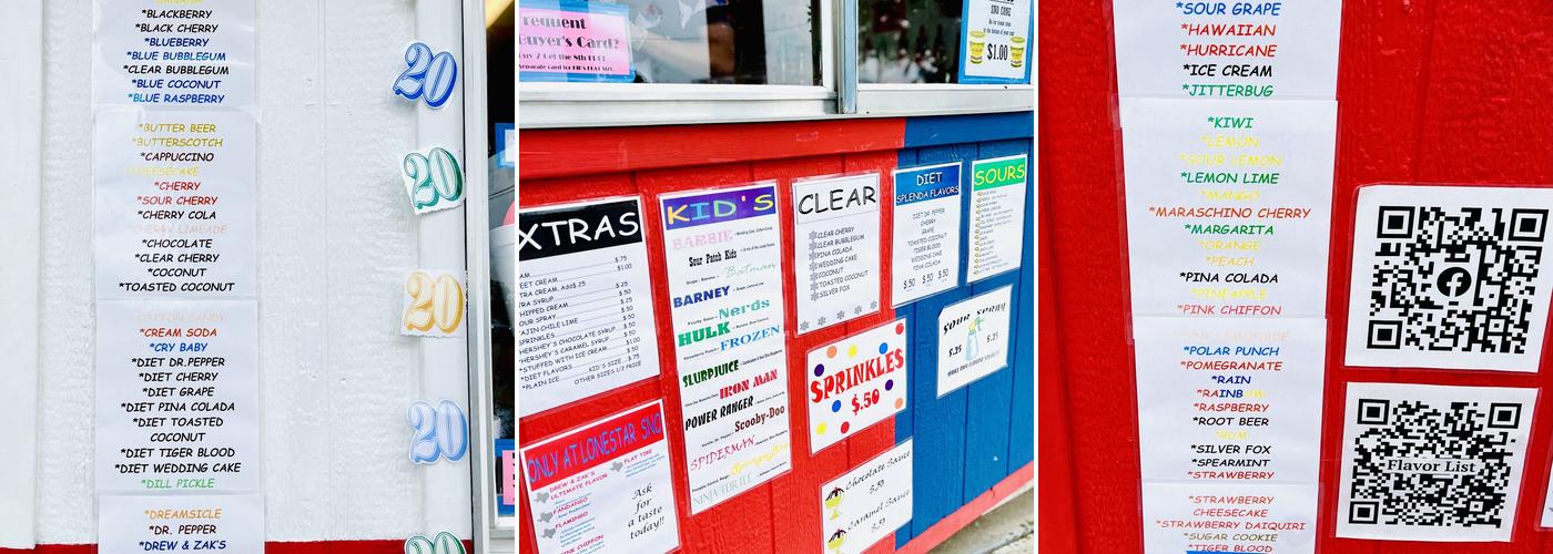 LoneStar Sno - The Original Aledo Snow Cone Stand Menu