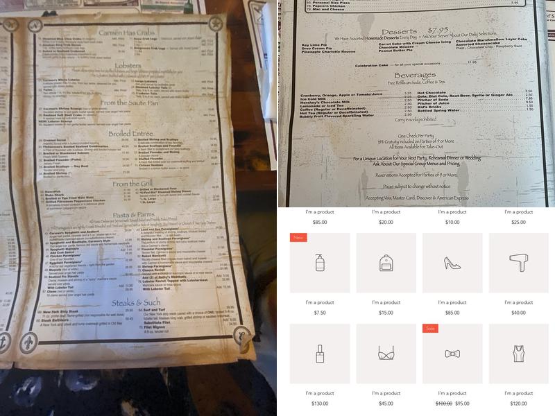 Carmens Lobster Pool Inc Menu