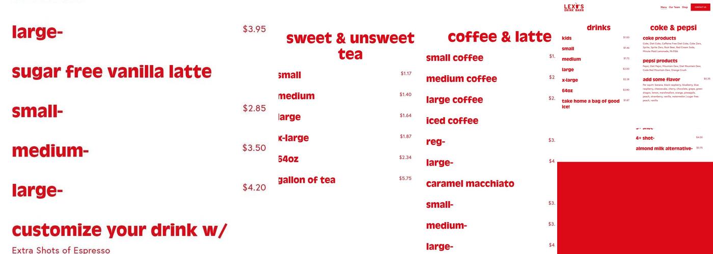 Lexi's Drink Barn Menu