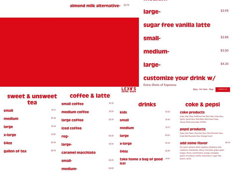 Lexi's Drink Barn Menu