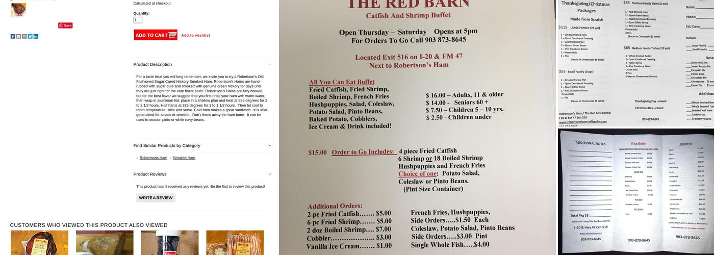Robertson's Ham / The Red Barn Menu