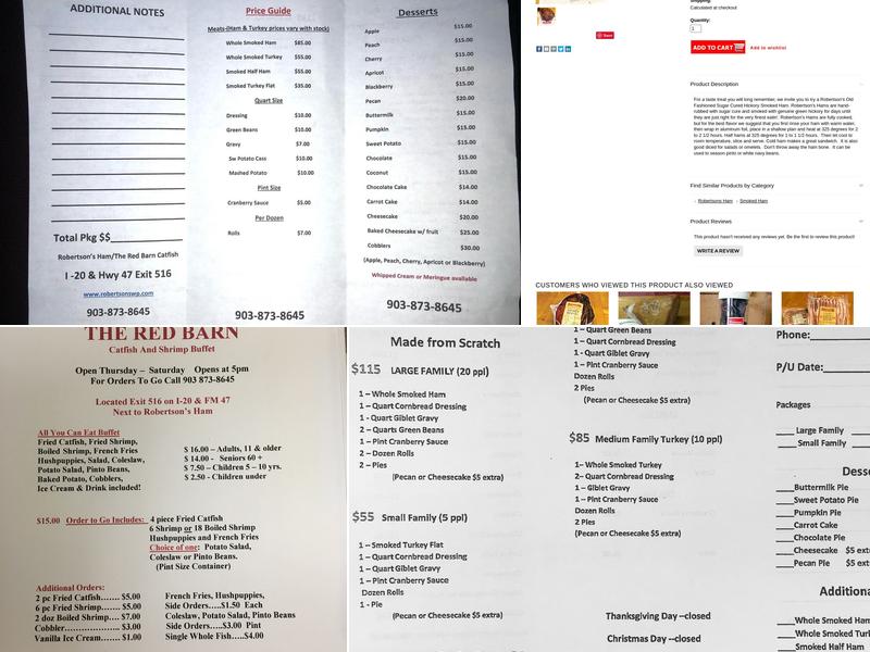 Robertson's Ham / The Red Barn Menu