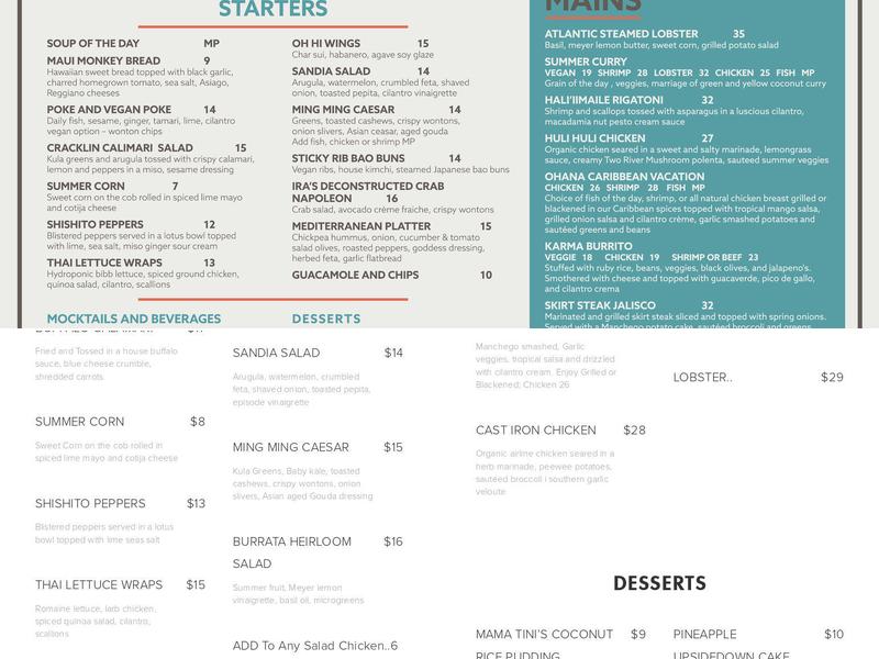 Tini's Fish House Menu