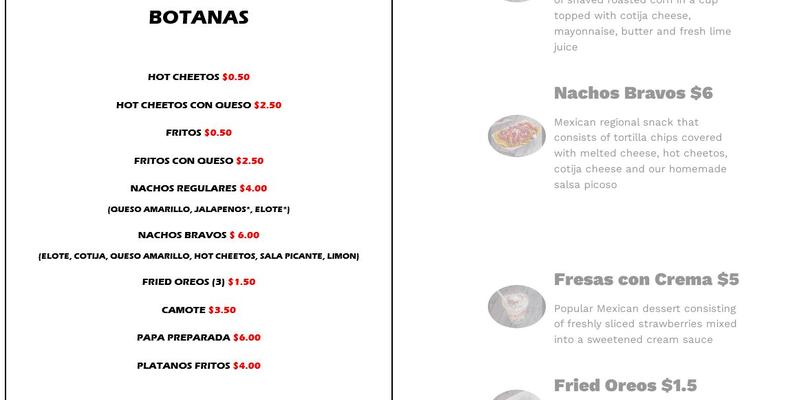 Elotes Bravos Menu