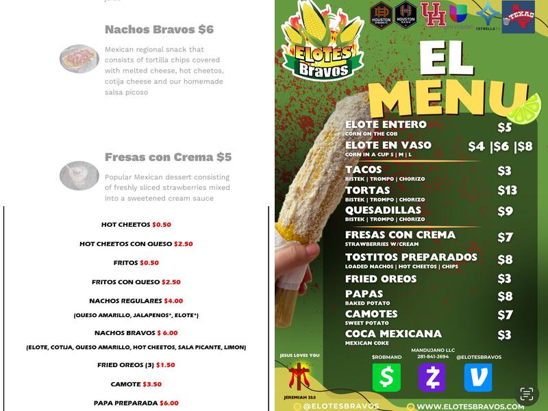 Elotes Bravos Menu