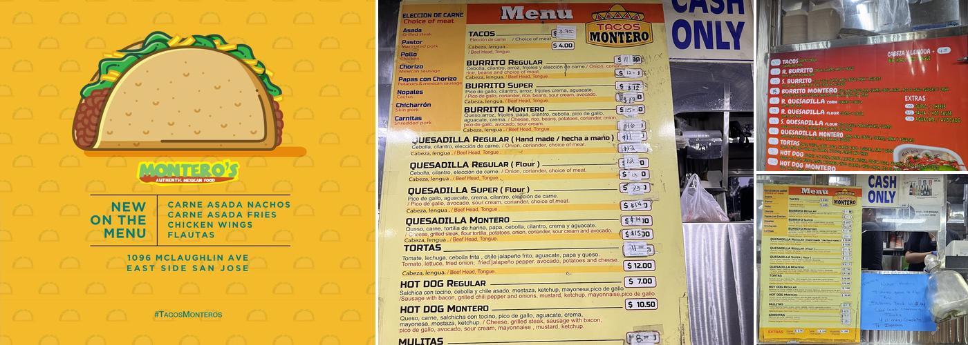 Tacos Montero Food Truck Menu