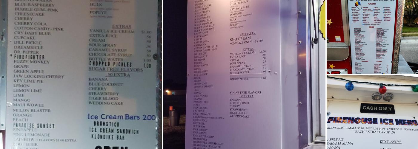 Firehouse Ice Menu