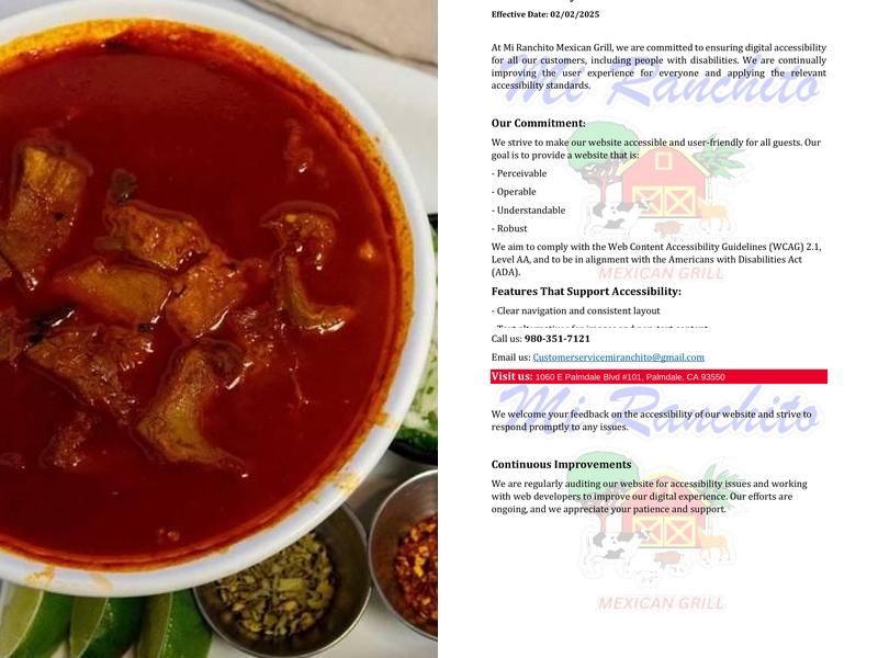 Mi Ranchito Mexican Grill Menu