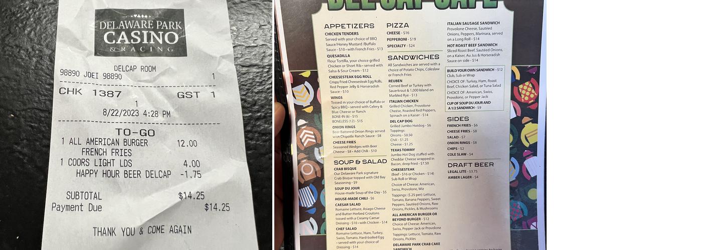 Delcap Grill Menu